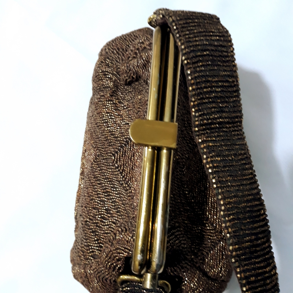 Vintage Fre-Mor Bronze Beaded Handbag Clutch Purse Brown Lined. - Picture 5 of 8